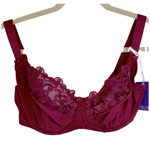 Flirtelle Swirl Balconette Bra 34H – Deep Red Lace, Full Support NEW WITH TAGS - Picture 1 of 7